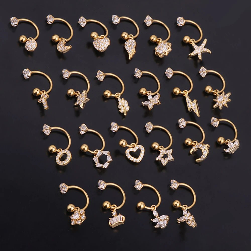1 Pair Stainless Steel Mini CZ Drop Earring Women Moon Flower Tragus Cartilage Helix Hoop Conch Rook Daith Lobe Piercing Jewelry - BACKUPMYFILESNOW