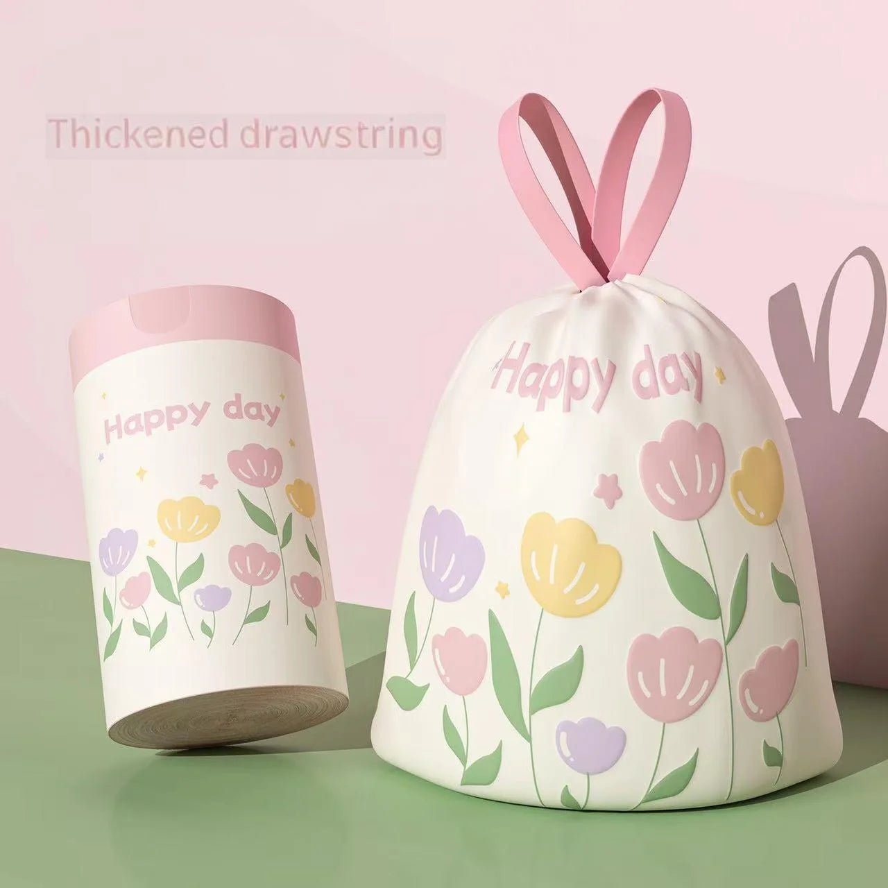 1 roll Thickened Portable Flower Scented Drawstring Design Trash Bags High-Density Polyethylene Large Size for Home & Office - BACKUPMYFILESNOW.COM®
