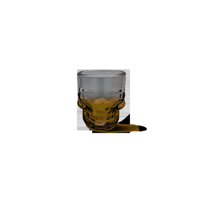 Set of 6 Dura Living 1.75 oz black skull shot glasses, novelty glassware for Halloween, cocktails, and home decor.