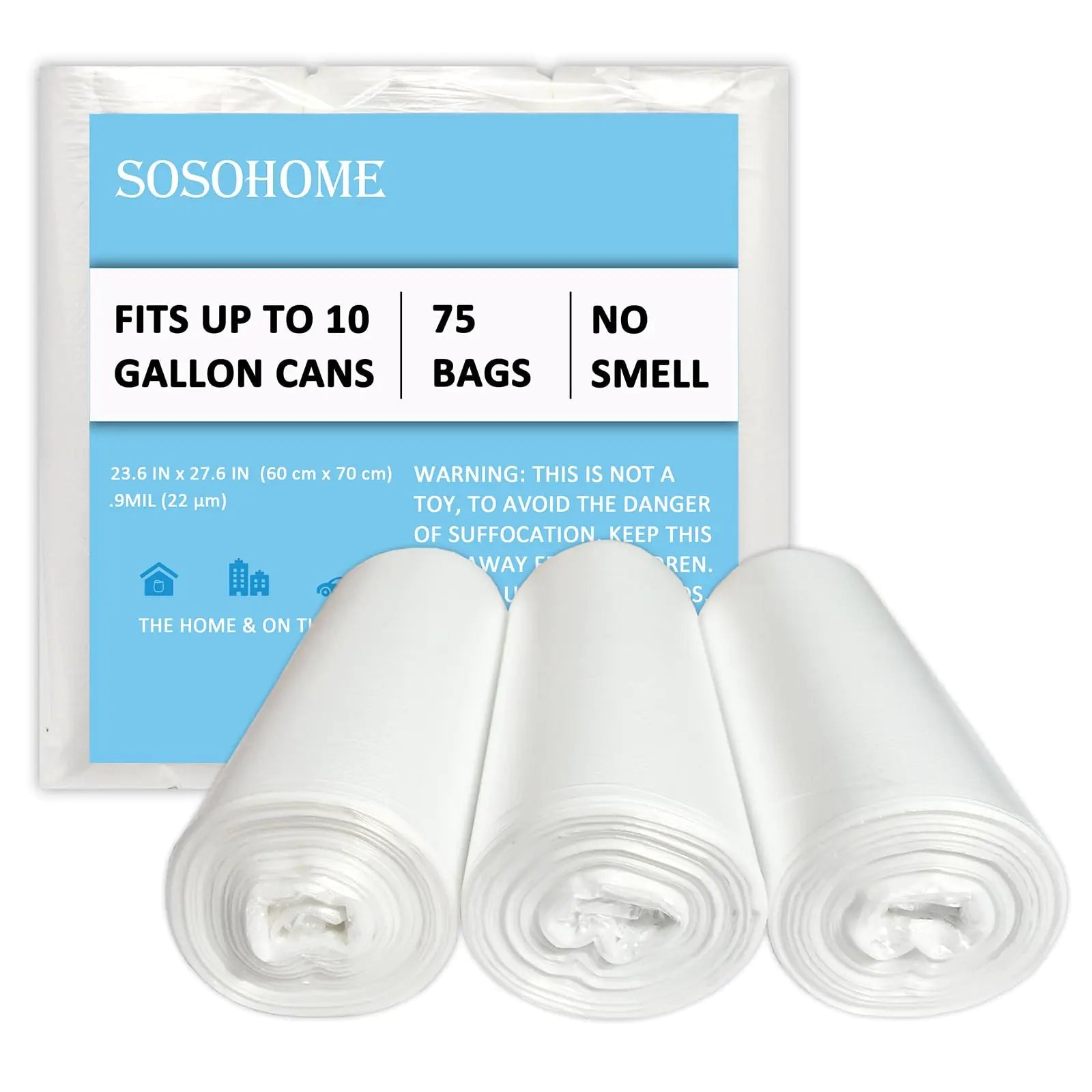 10 Gallon Trash Bags - 22 Micron Ultra Strong Clear Garbage Bags Trash Can Liners for Office Kitchen 75 Count - BACKUPMYFILESNOW