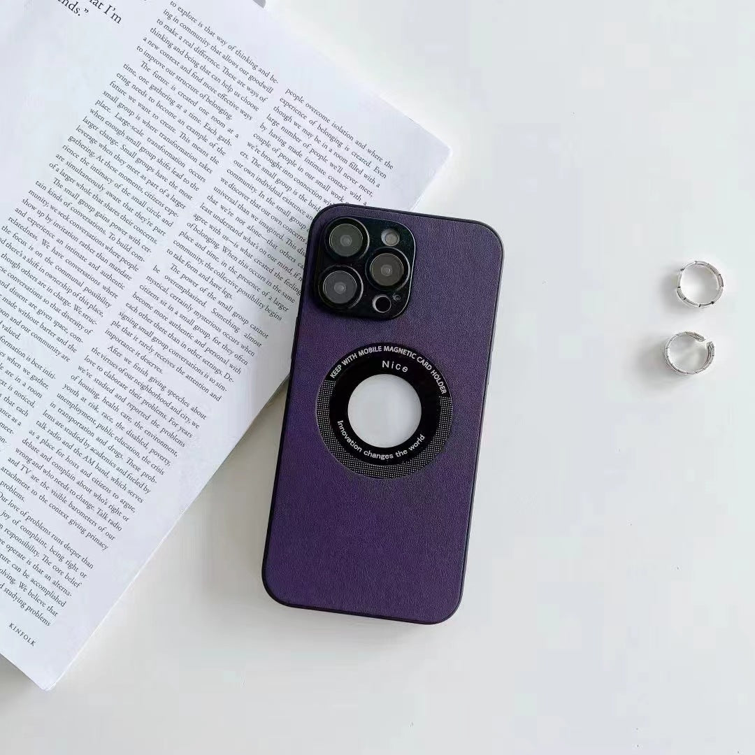 iPhone 15 Pro litchi grain leather phone case in black, close-up view