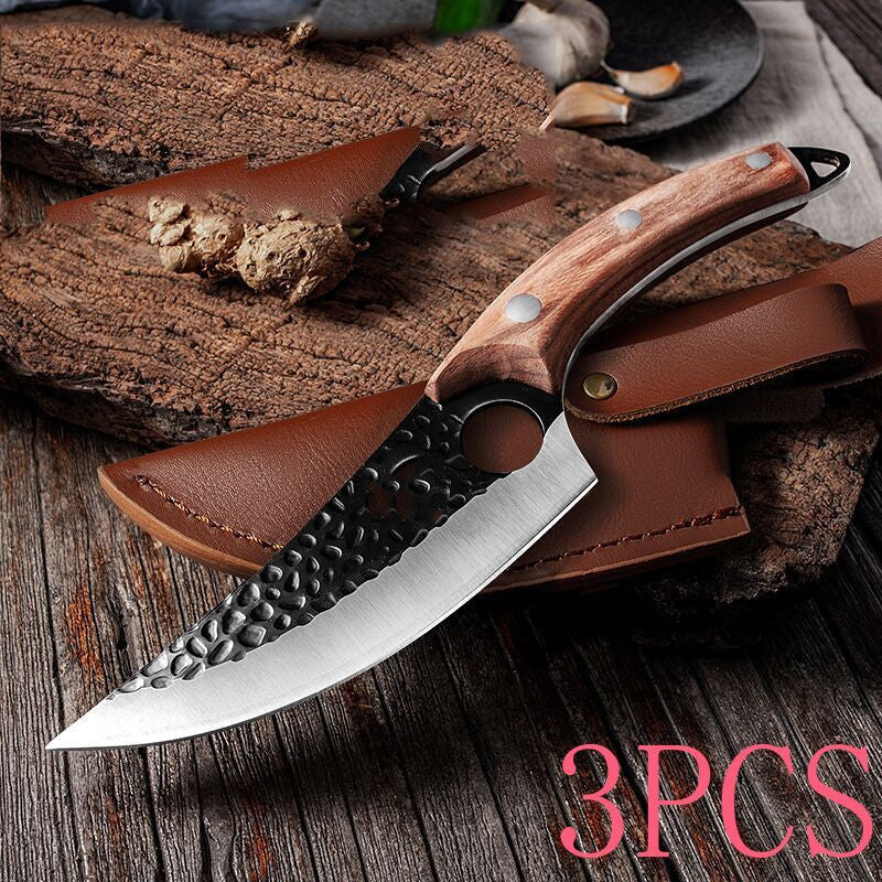 Small scimitar butcher knife for slaughter cutting, meat boning, skinning, and pig butchering
