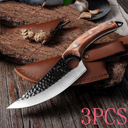 Small scimitar butcher knife for slaughter cutting, meat boning, skinning, and pig butchering