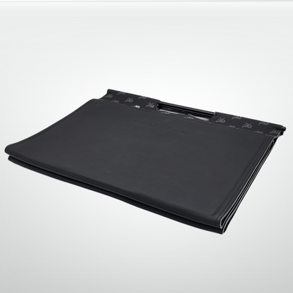 Luxury handcrafted leather fitness mat by iReliev, designed for yoga and workouts, with a smooth, durable surface and elegant style.