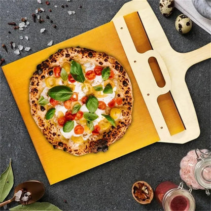 Sliding pizza shovel non-stick cutting board for smooth pizza transfer and storage in the kitchen