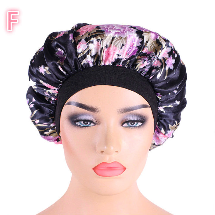 Beauty print satin silk bonnet sleep night cap in a colorful patterned design