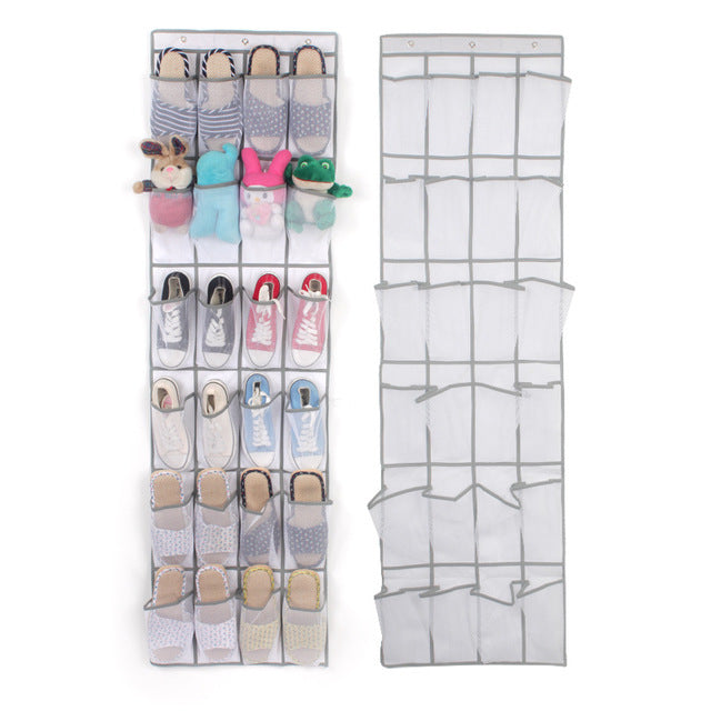 24-pocket shoe space door hanging storage rack in white fabric organizer<|end|>