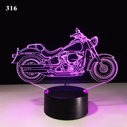 Motorcycle LED desk lamp with detailed bike design and bright light finish