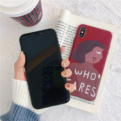 Wine red Han Feng personality girl phone case with artistic female portrait design