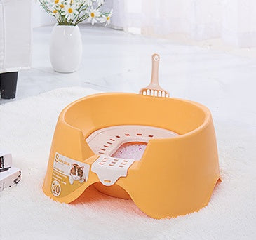 Spillproof semi-enclosed oversize cat litter pan with raised sides for mess-free cat toilet use