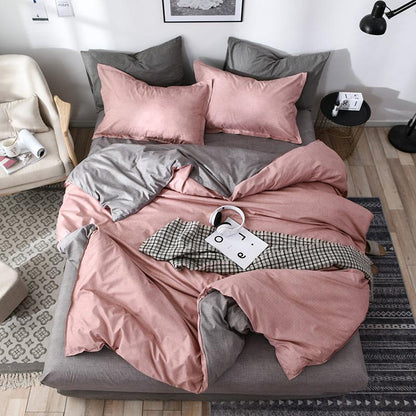 Bed sheets set with quilt and duvet cover, 4-piece bedding set in coordinating design