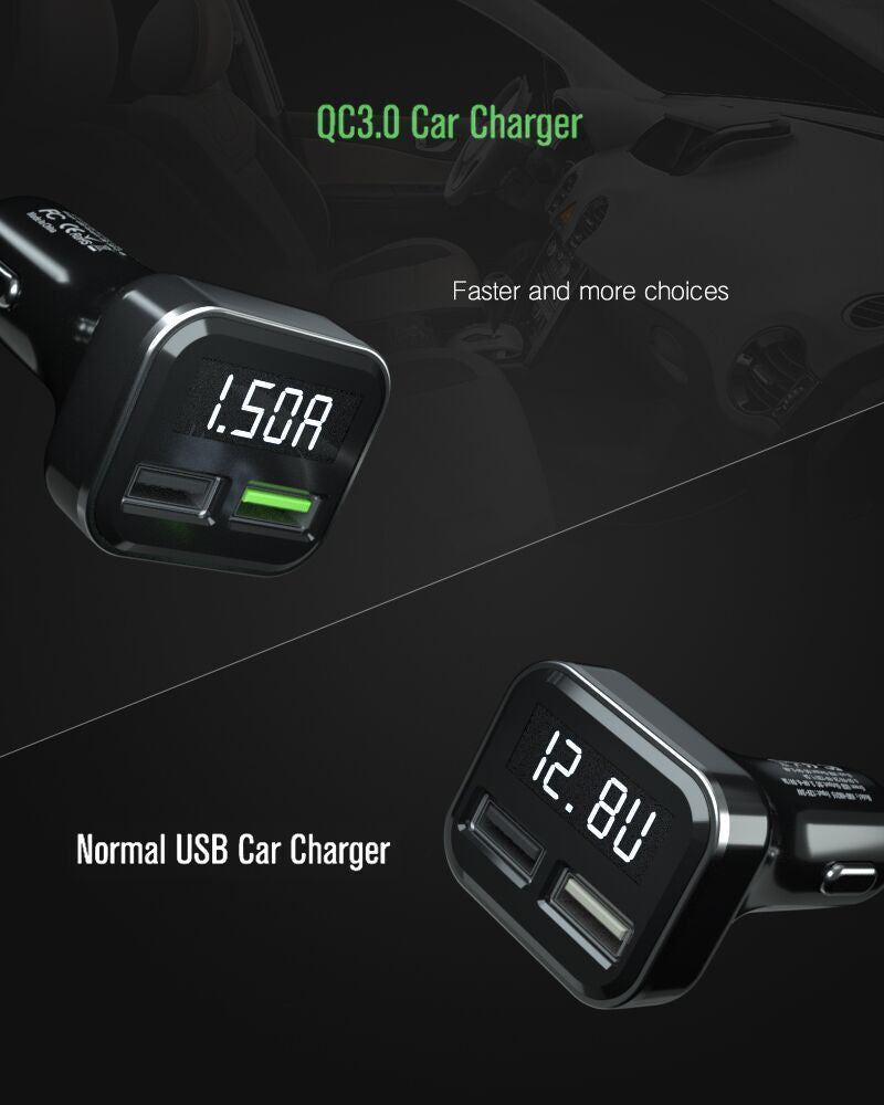 Car charger with digital display by My Store, shown in a compact black design