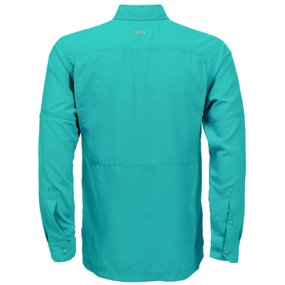 Back view of GameGuard Caribbean Original Shirt, long sleeve design with vibrant tropical print, casual men's shirt.