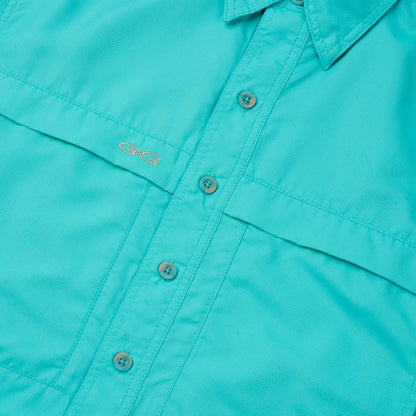 GameGuard Caribbean Original Shirt with long sleeves featuring tropical print and vibrant colors, close-up detail shot.
