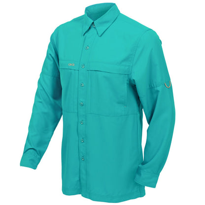 GameGuard Caribbean Original Long Sleeve Shirt shown in side view, featuring tropical print and casual fit.