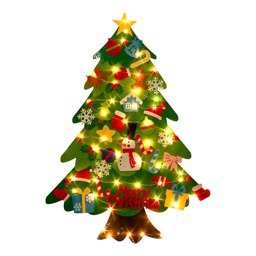 Children's DIY felt Christmas tree with colorful lights for holiday decorating