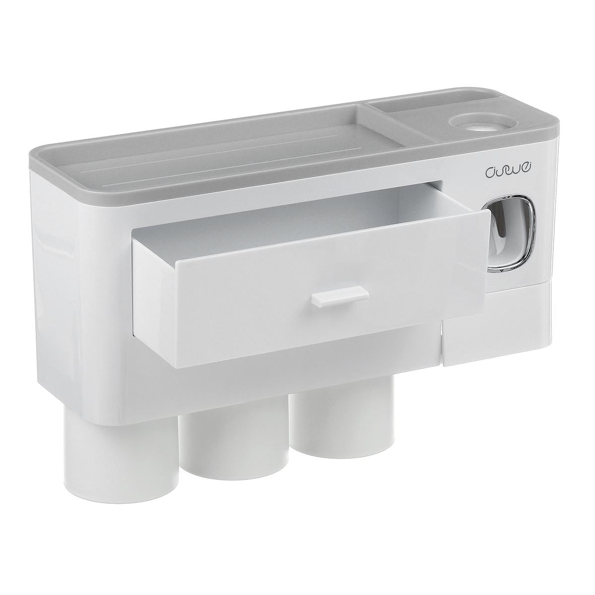 Hanging magnetic toothbrush holder with single drawer storage rack and toothpaste squeezer toiletry set