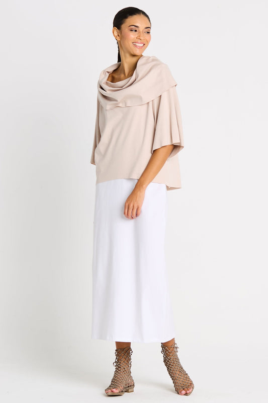 Light putty-colored Pima cotton Jackie O T-shirt by PLANET by Lauren G, featuring a relaxed fit and classic crew neckline.