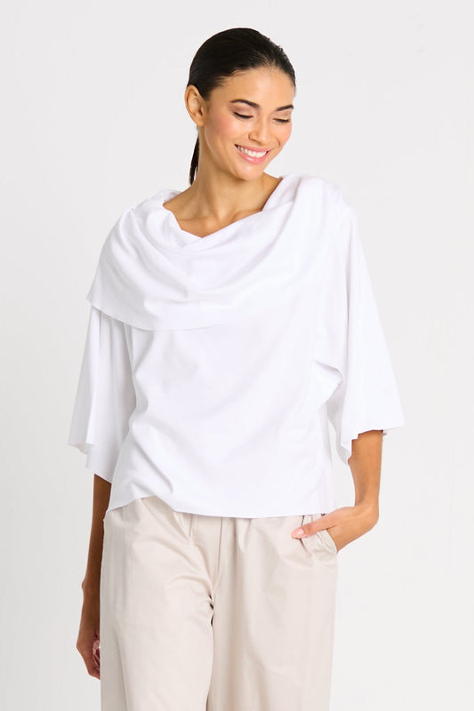 White Pima cotton Jackie O T-shirt by PLANET by Lauren G, featuring a relaxed fit and classic crew neckline.