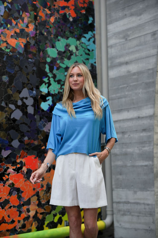 Pima cotton Jackie O T-shirt in peacock color from PLANET by Lauren G, featuring a classic fit and soft fabric.