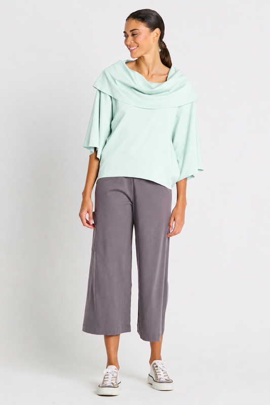 Mint green Pima cotton Jackie O T-shirt by PLANET by Lauren G, styled on a model with a relaxed fit and soft fabric.