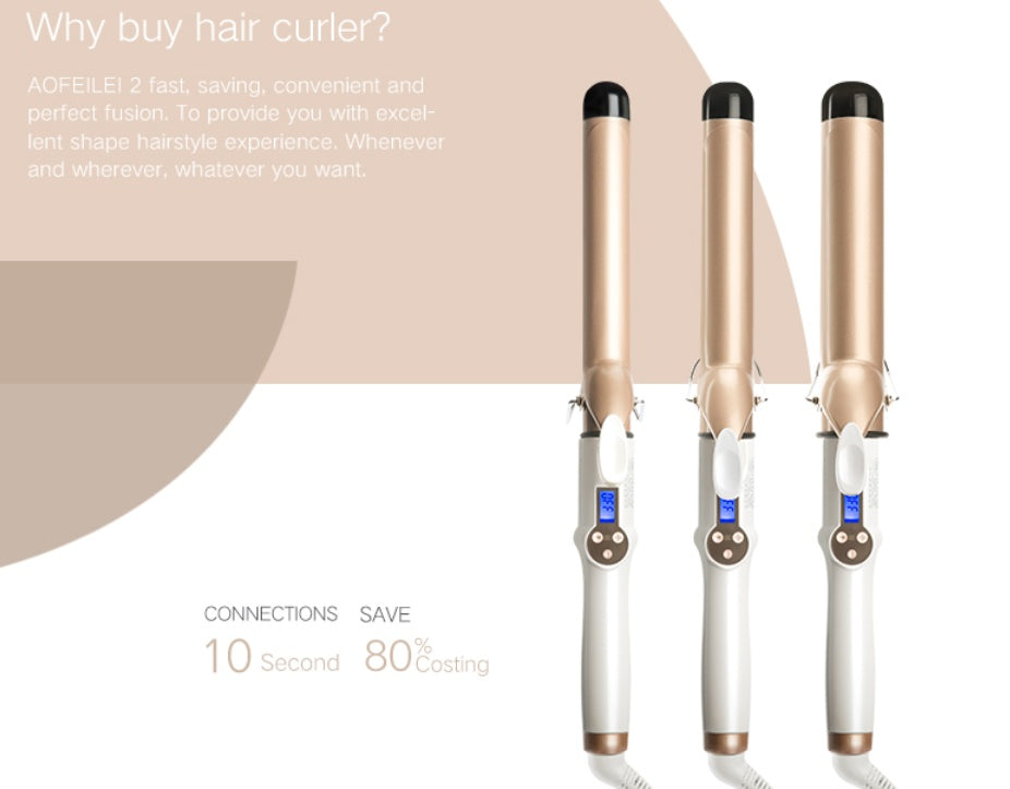 Hair curler LCD curling iron with digital display and cylindrical barrel, My Store brand