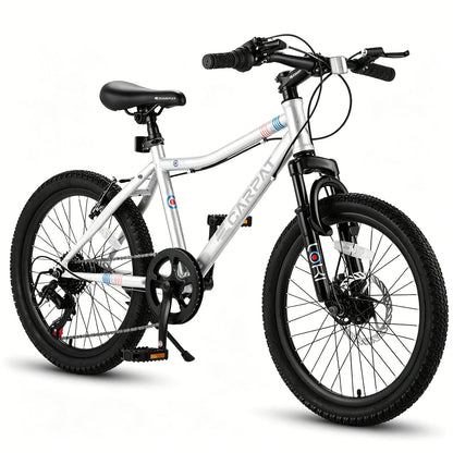 20-inch GBruno Store kids mountain bike with 7-speed gears and front suspension, suitable for young riders on rugged trails