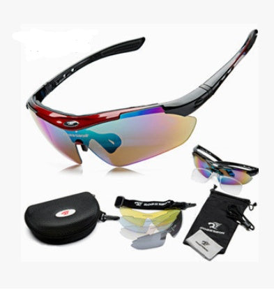 Polarized myopia cycling sunglasses with bicycle gear box for outdoor sports, black frame and tinted lenses