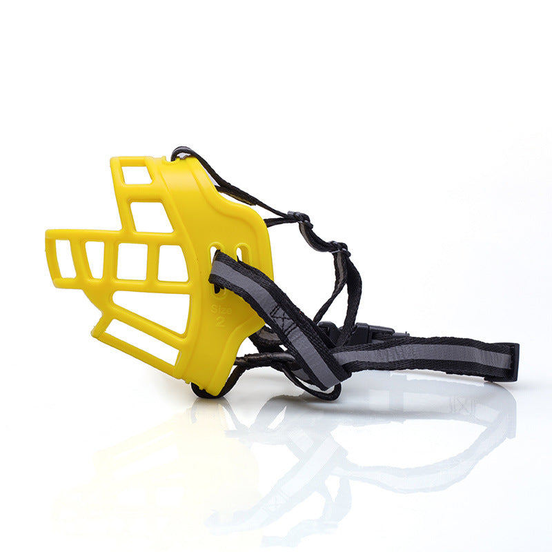 Adjustable dog muzzle to prevent random eating, biting, and barking, with a secure basket design