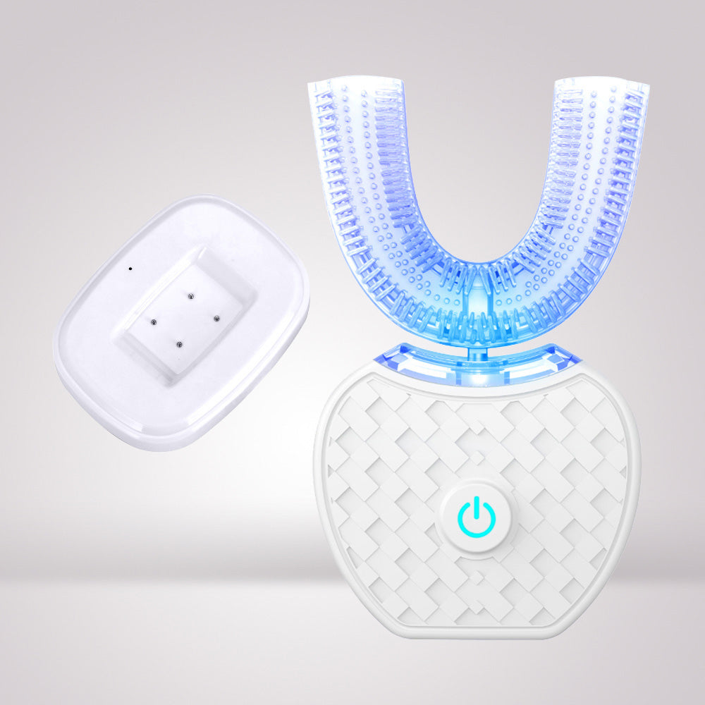 U-shaped lazy ultrasonic electric toothbrush in sleek white design, shown from the front