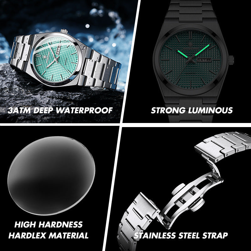Luminous Quartz Waterproof Calendar Watch by My Store, featuring a clear dial and date display