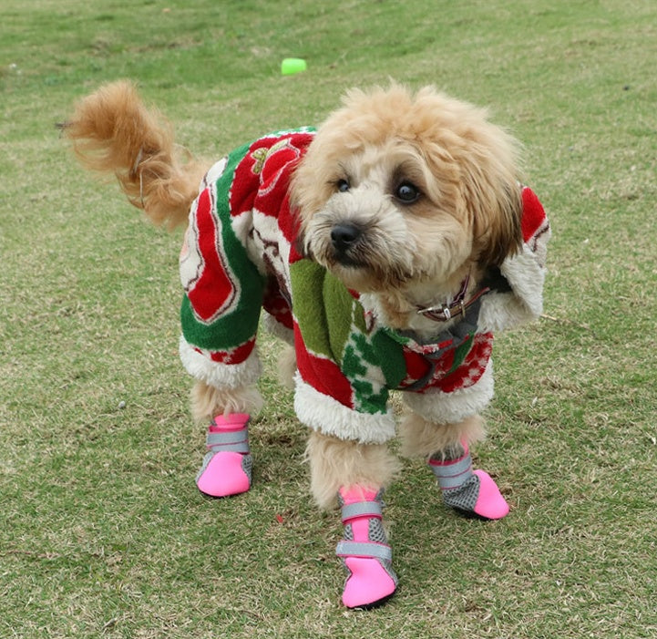 Dog walking shoes for pets, black protective footwear set shown from the side
