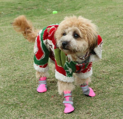 Dog walking shoes for pets, black protective footwear set shown from the side