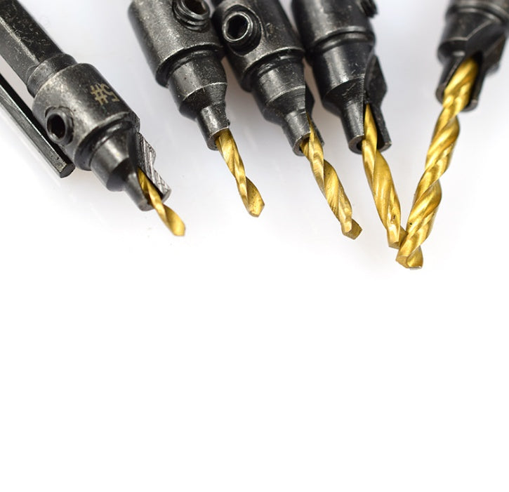 5-piece titanium countersink drill set for woodworking close-up