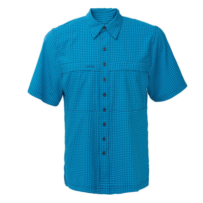 GameGuard Atlantic TekCheck Shirt front view showing blue and white checkered pattern and classic collar design.