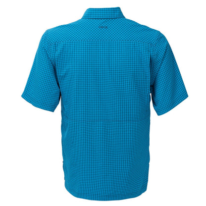 Back view of GameGuard Atlantic TekCheck Shirt with a blue and white checkered pattern and button-down collar.
