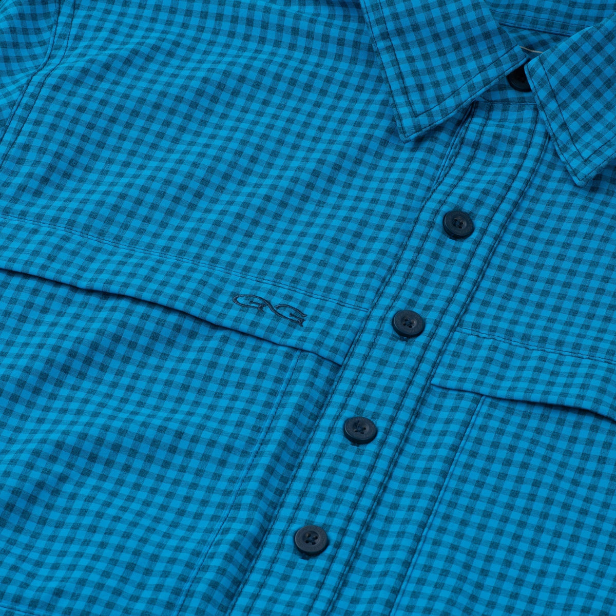 GameGuard Atlantic TekCheck Shirt with detailed close-up of the blue and white checkered fabric and button front.
