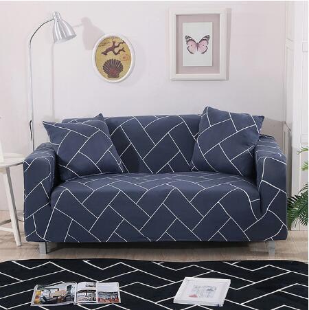 Elastic universal sofa cover in a neutral fabric, shown fitted over a standard sofa.