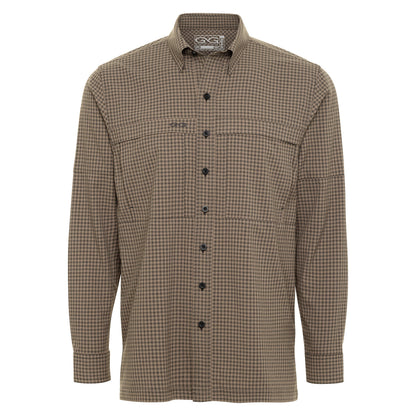 GameGuard Bark TekCheck long sleeve shirt featuring a blue and black patterned TekCheck design with button-up front.