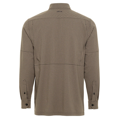 GameGuard Bark TekCheck long sleeve shirt featuring a blue and black checkered pattern and casual fit.