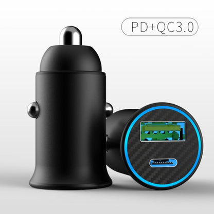 Mini car charger with QC3.0 fast charging port, compact black design by My Store