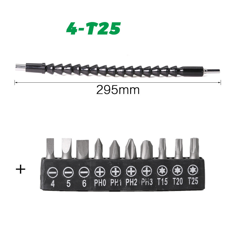 Flexible shaft drill bit holder with bendable shaft for attaching to a power drill, 1 piece