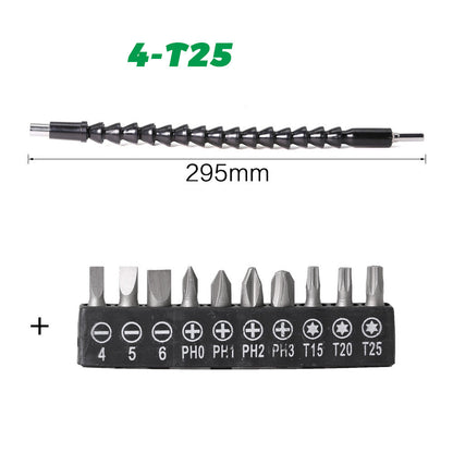 Flexible shaft drill bit holder with bendable shaft for attaching to a power drill, 1 piece
