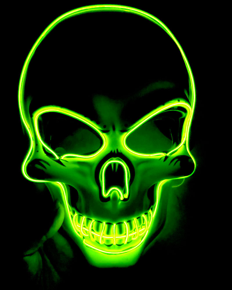 LED glow Halloween skeleton mask with a scary skull design, viewed from the front