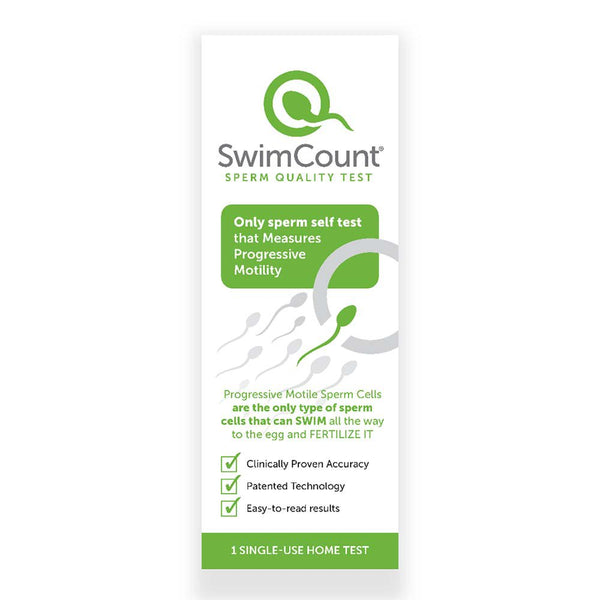 SwimCount sperm quality at-home male fertility test kit by Pasteur Pharmacy, showing the test device and packaging.
