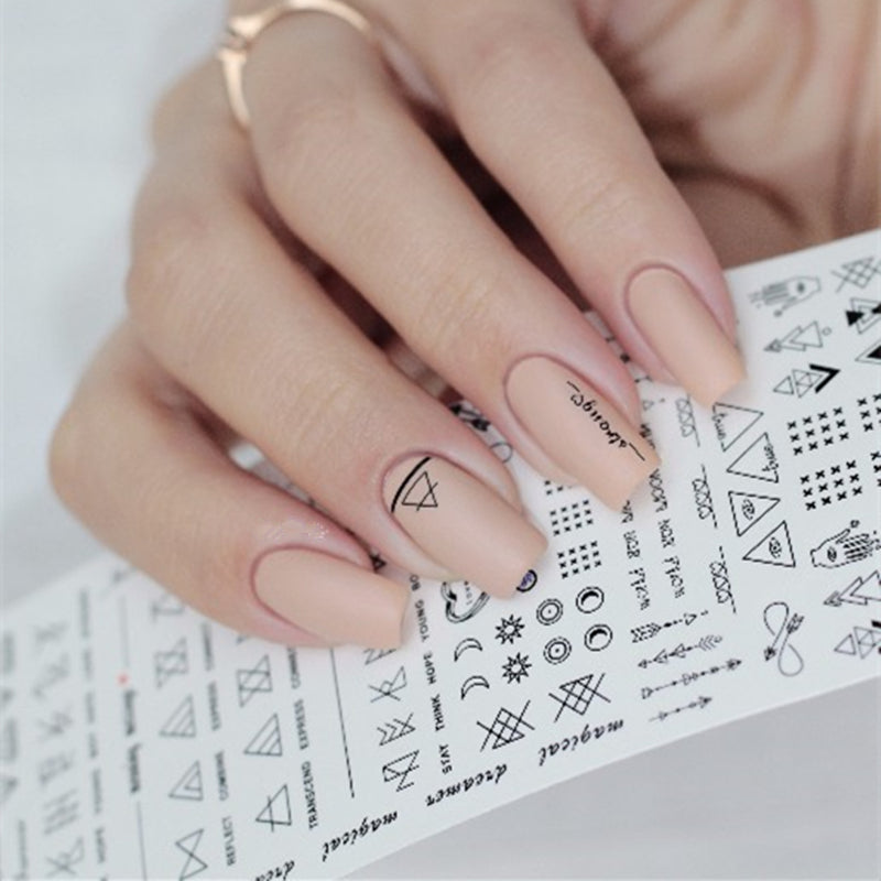 Geometric DIY art nail polish stickers in assorted patterns for creative manicure designs
