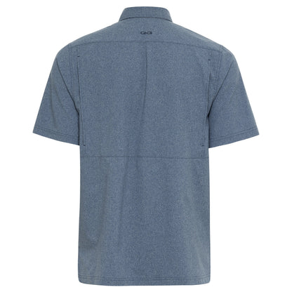 Deep Water MicroTek Shirt by GameGuard, close-up of the blue moisture-wicking MicroTek shirt with textured fabric.