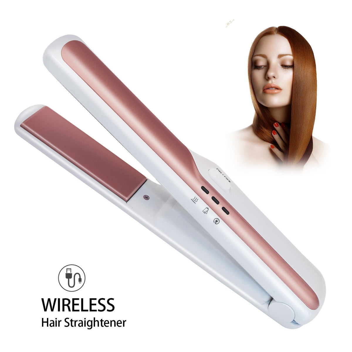 USB wireless charging hair straightener with cordless design and ceramic plates