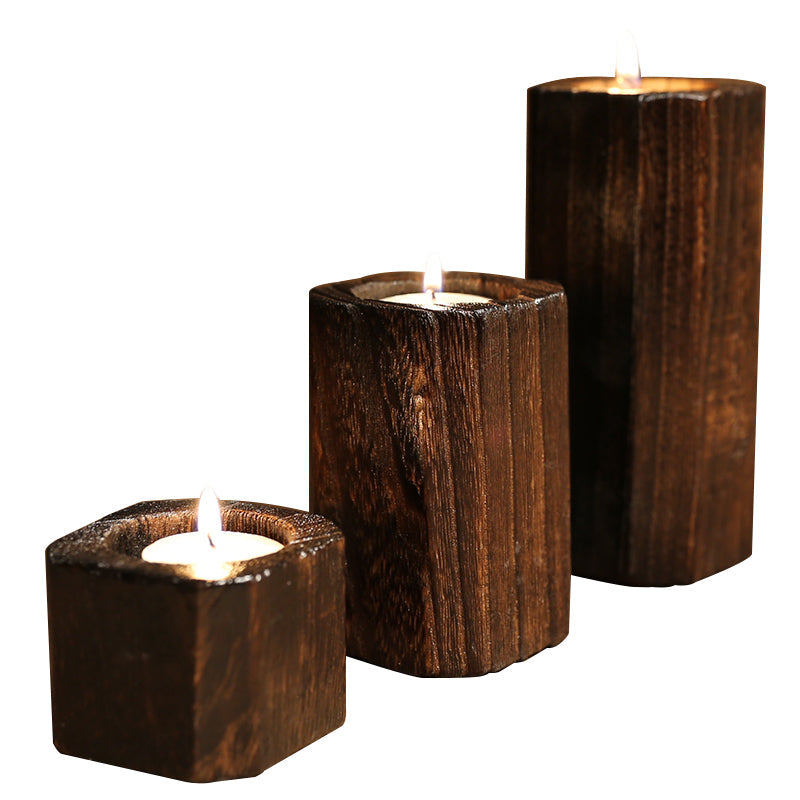 Solid wood candle holder with natural grain finish