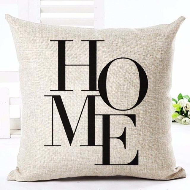 Letter Home cushion cover with decorative text design in neutral tones